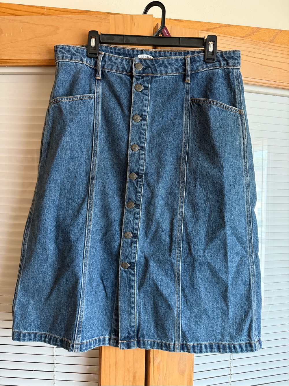 Old Navy Medium Blue Button-Front A-Line Denim Midi Skirt